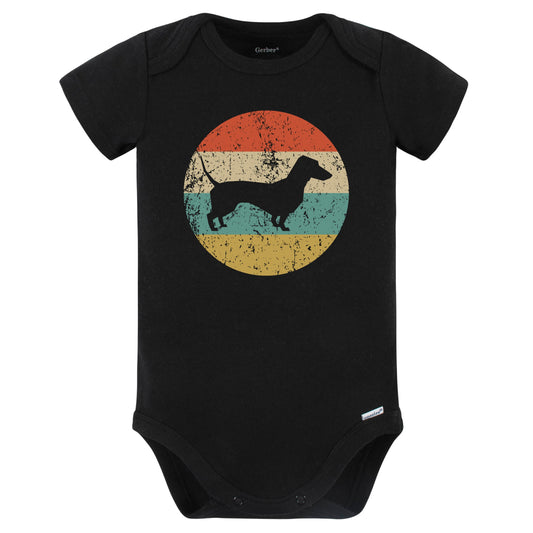 Retro Dachshund Icon Dog Silhouette Baby Bodysuit (Black)