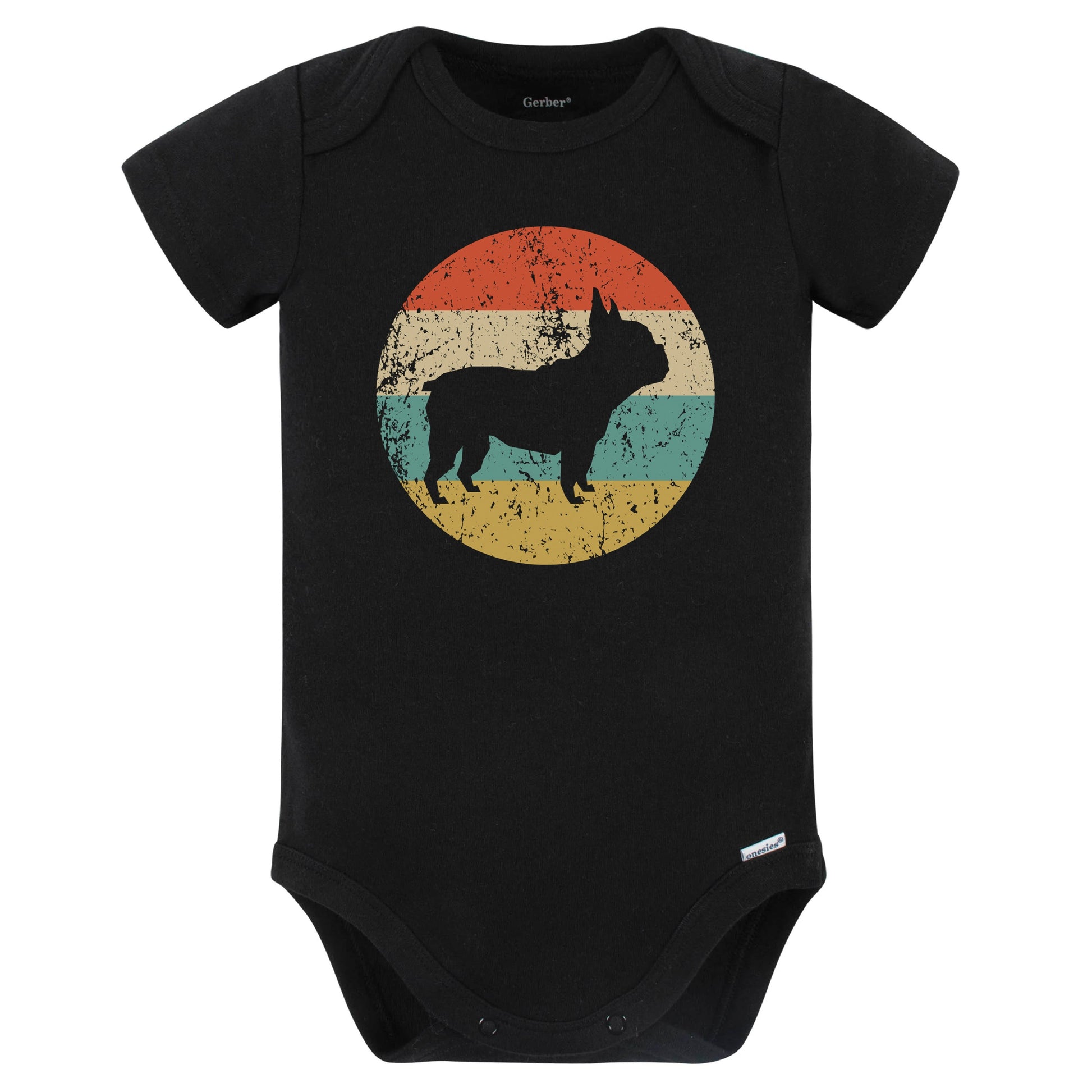 Retro French Bulldog Icon Dog Silhouette Baby Bodysuit (Black)