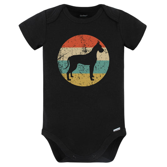 Retro Great Dane Icon Dog Silhouette Baby Bodysuit (Black)