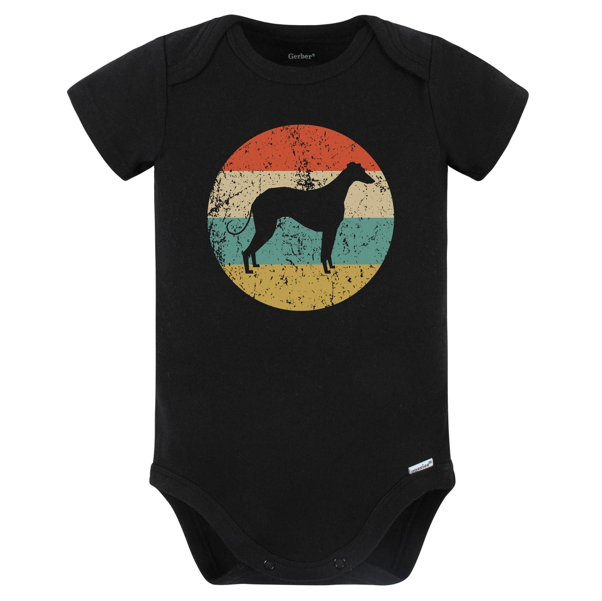 Retro Greyhound Icon Dog Silhouette Baby Bodysuit (Black)