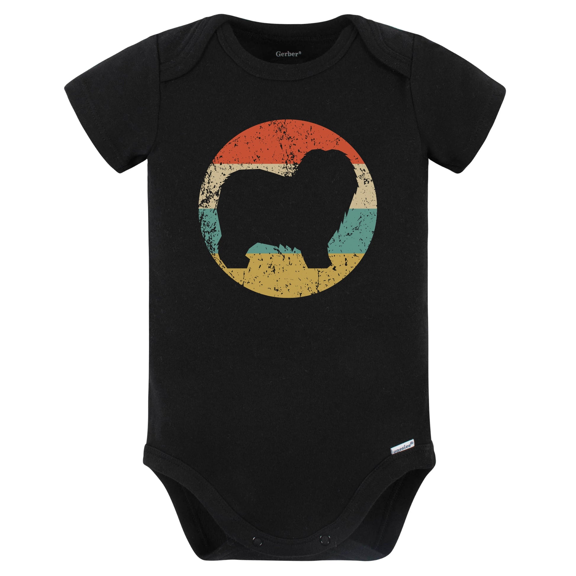 Retro Old English Sheepdog Icon Dog Silhouette Baby Bodysuit (Black)