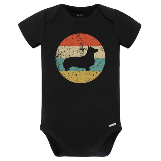 Retro Pembroke Welsh Corgi Icon Dog Silhouette Baby Bodysuit (Black)