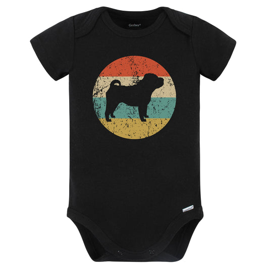 Retro Shar Pei Icon Dog Silhouette Baby Bodysuit (Black)