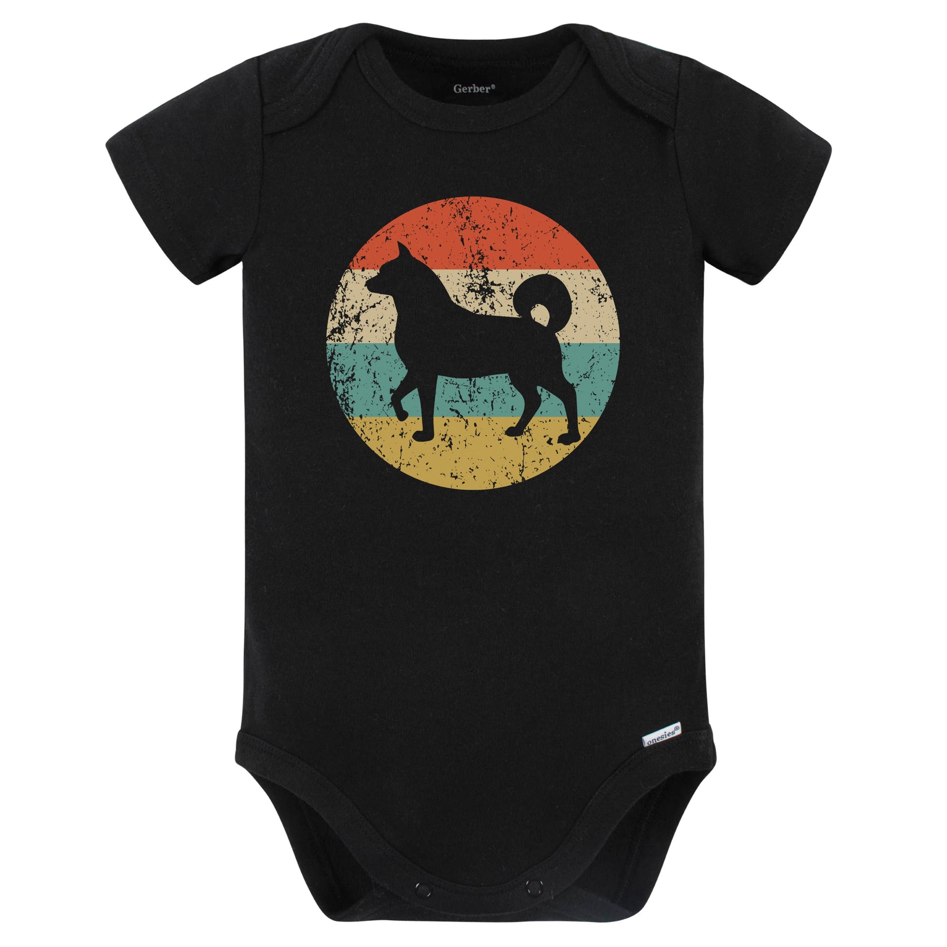 Retro Akita Inu Icon Dog Silhouette Baby Bodysuit (Black)