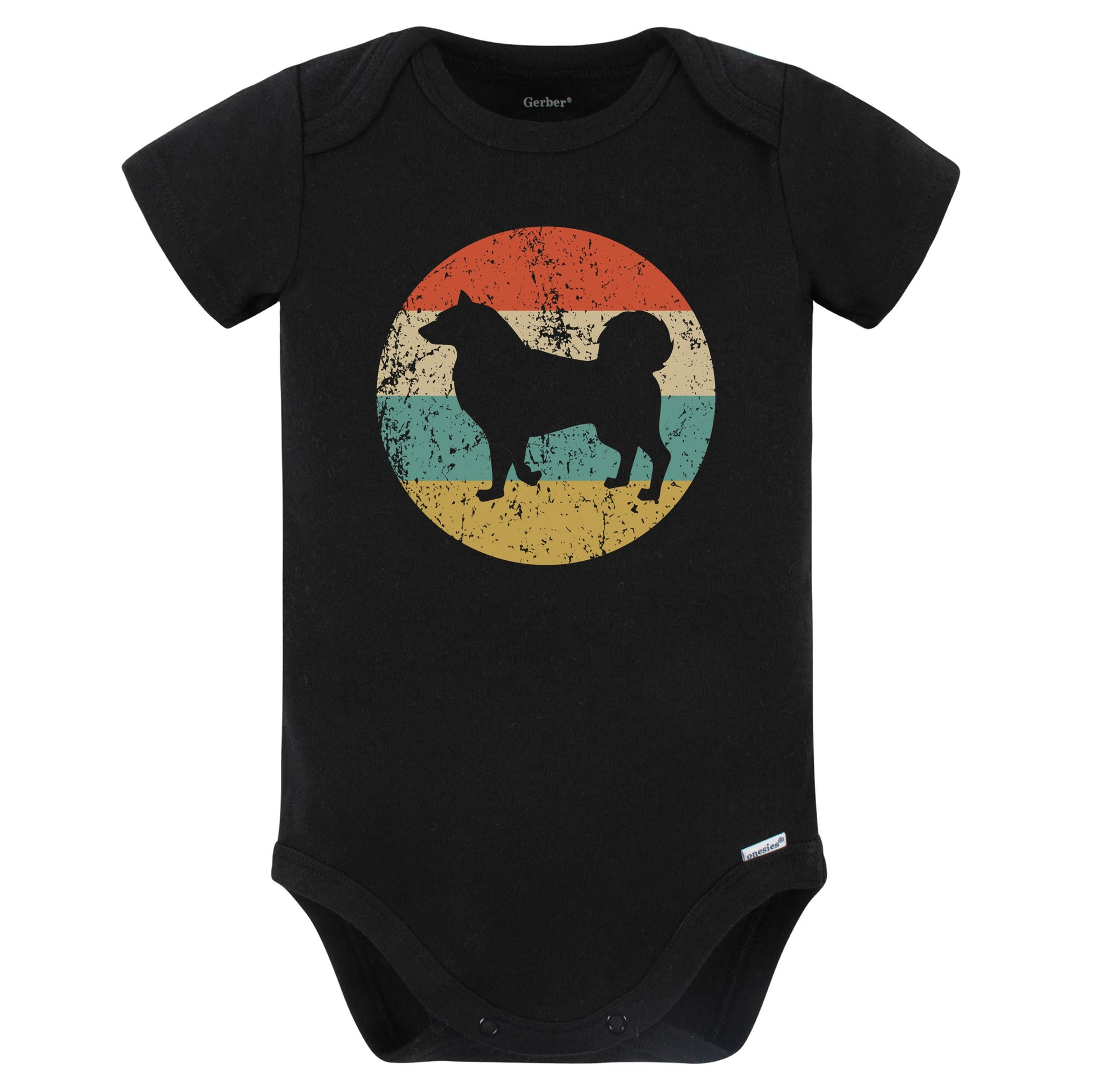 Retro Alaskan Malamute Icon Dog Silhouette Baby Bodysuit (Black)