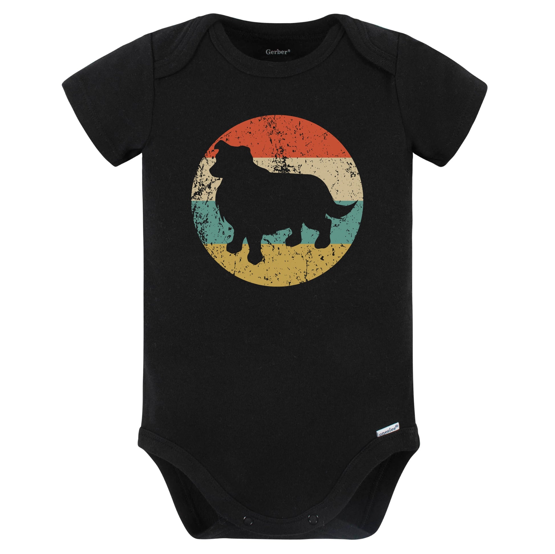 Retro Australian Shepherd Icon Dog Silhouette Baby Bodysuit (Black)