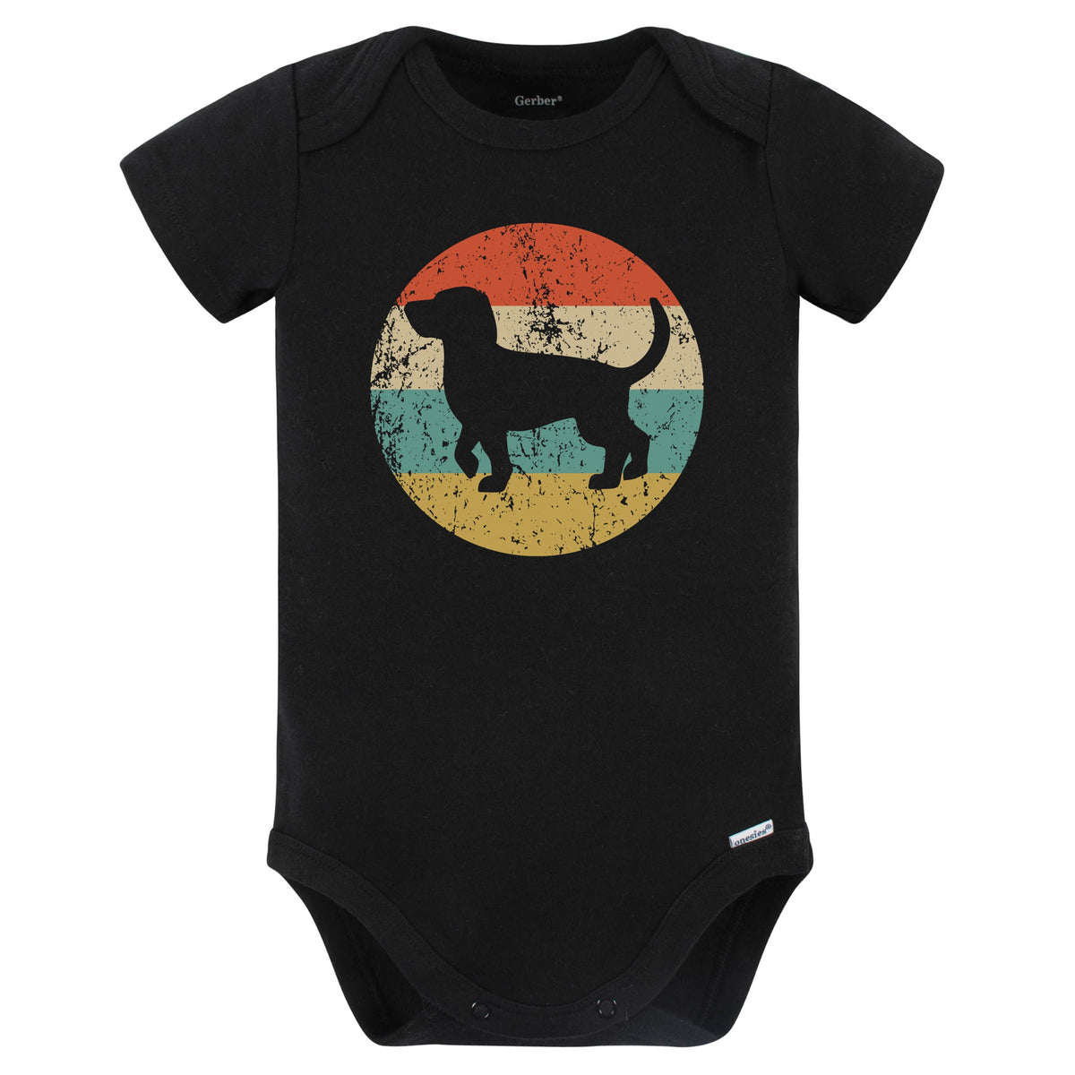 Retro Beagle Icon Dog Silhouette Baby Bodysuit (Black)