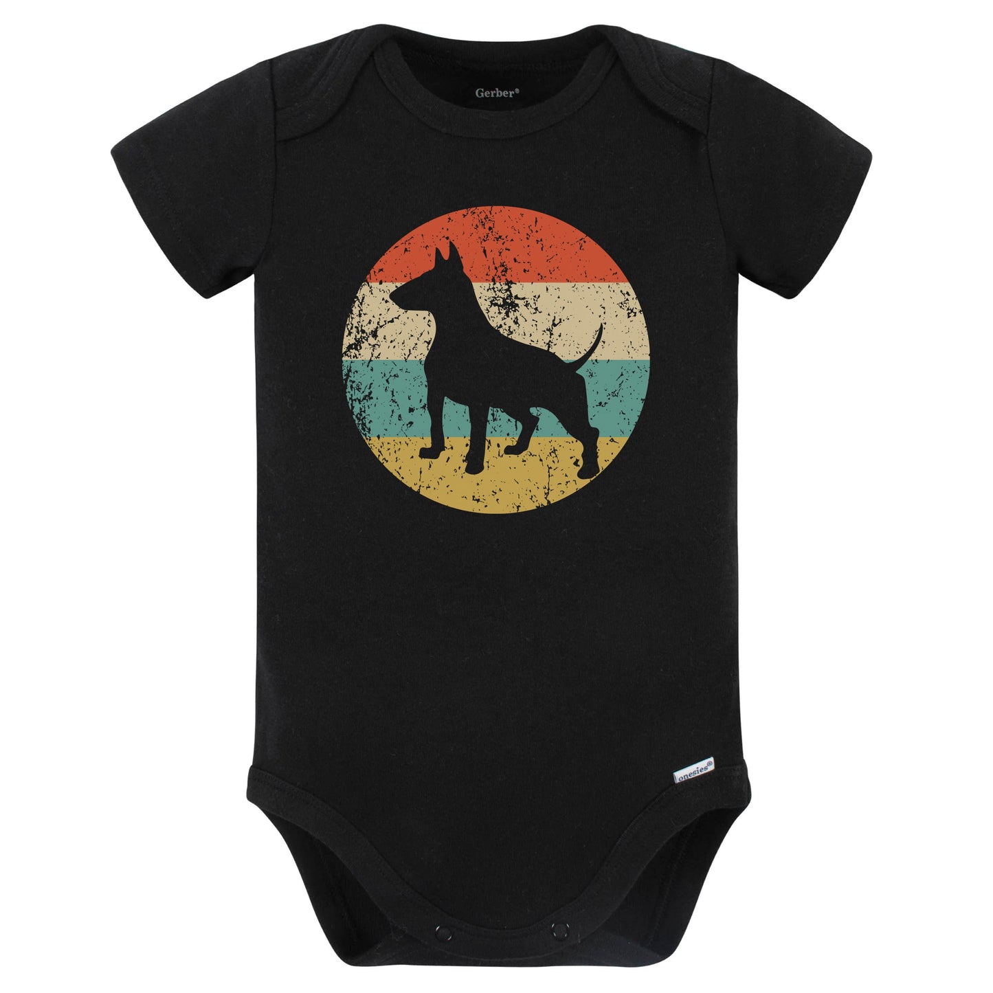 Retro Bull Terrier Icon Dog Silhouette Baby Bodysuit (Black)