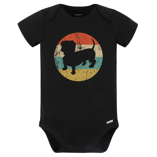 Retro Dachshund Icon Dog Silhouette Baby Bodysuit (Black)