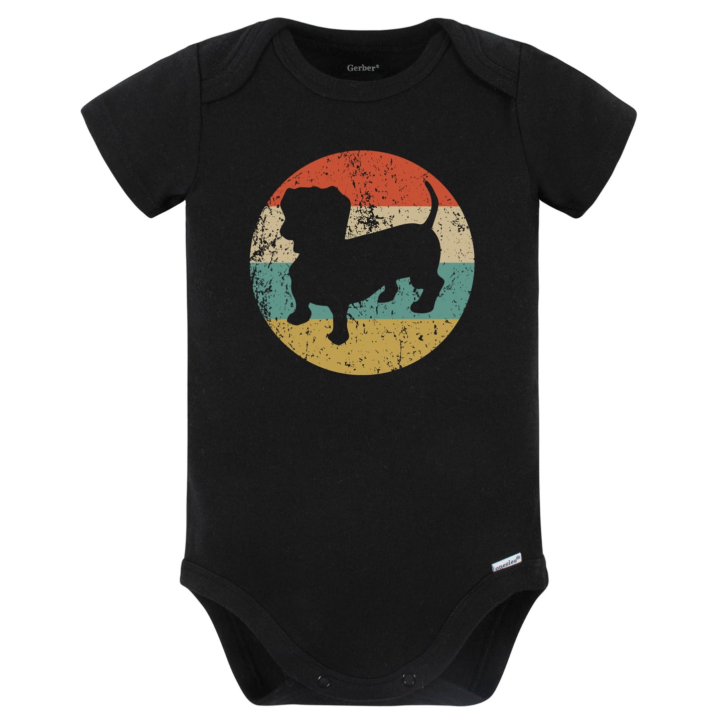 Retro Dachshund Icon Dog Silhouette Baby Bodysuit (Black)