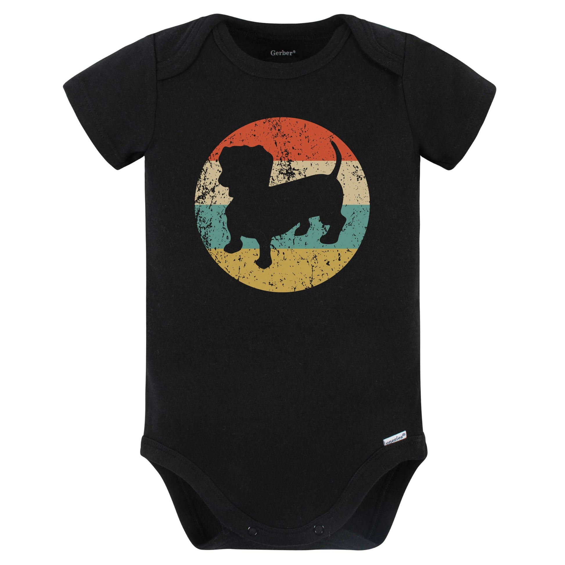 Retro Dachshund Icon Dog Silhouette Baby Bodysuit (Black)