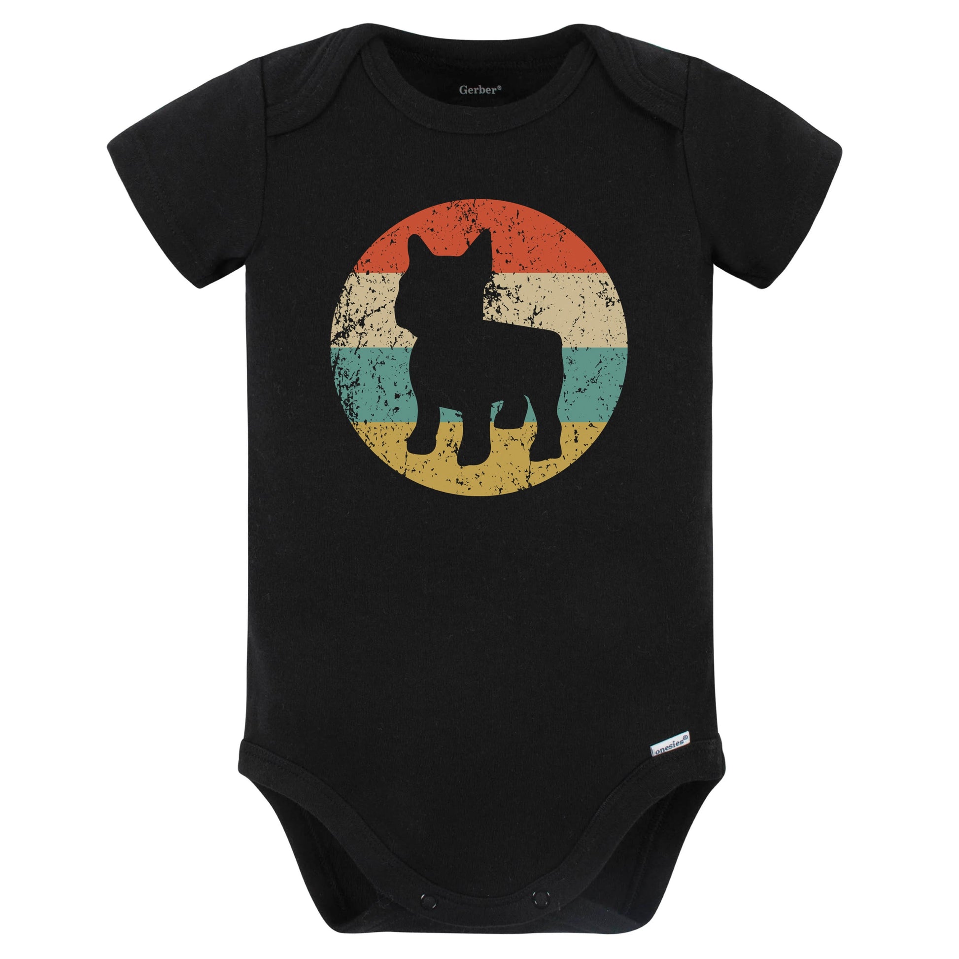 Retro French Bulldog Icon Frenchie Dog Silhouette Baby Bodysuit (Black)