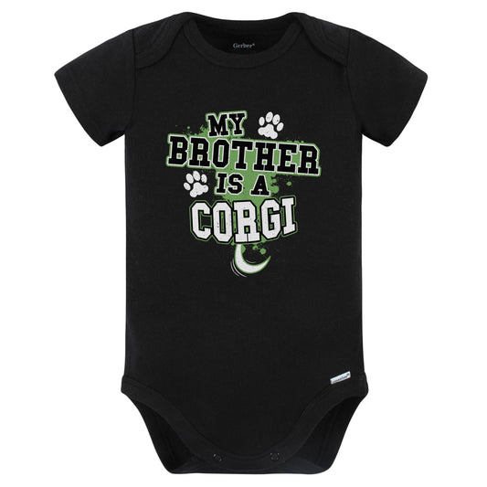 My Brother Is A Corgi Funny Baby Bodysuit (Black)