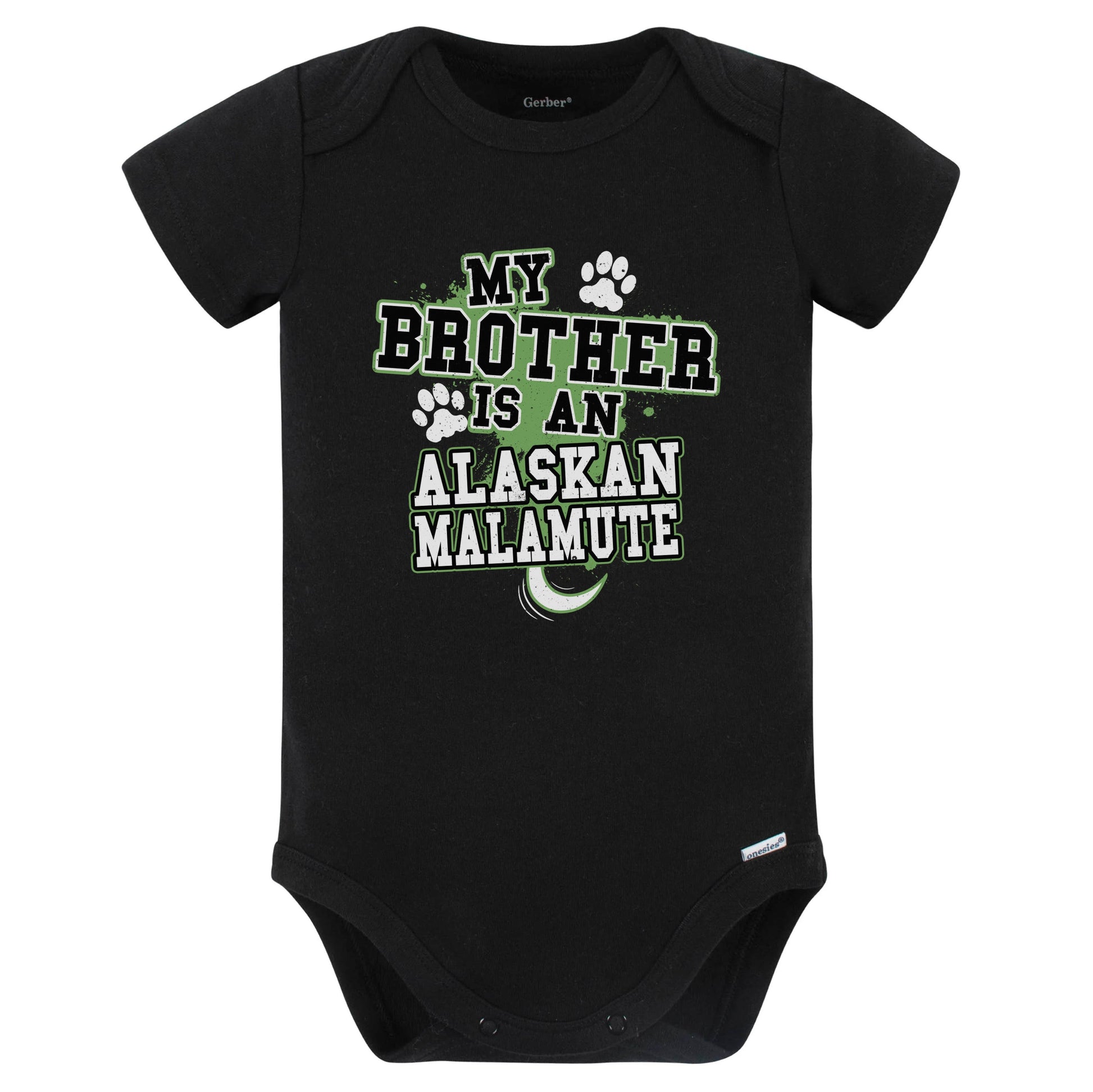 My Brother Is An Alaskan Malamute Funny Baby Bodysuit (Black)