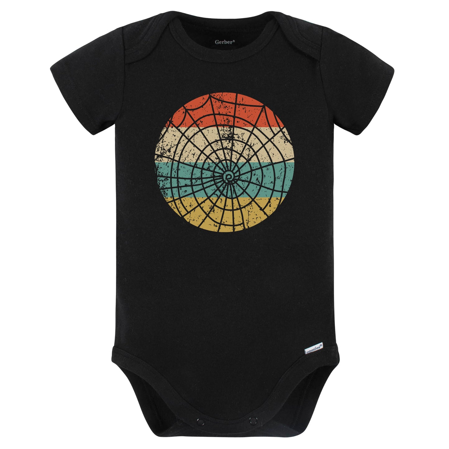 Retro Spooky Scary Spiderweb Silhouette Creepy Halloween Baby Bodysuit (Black)