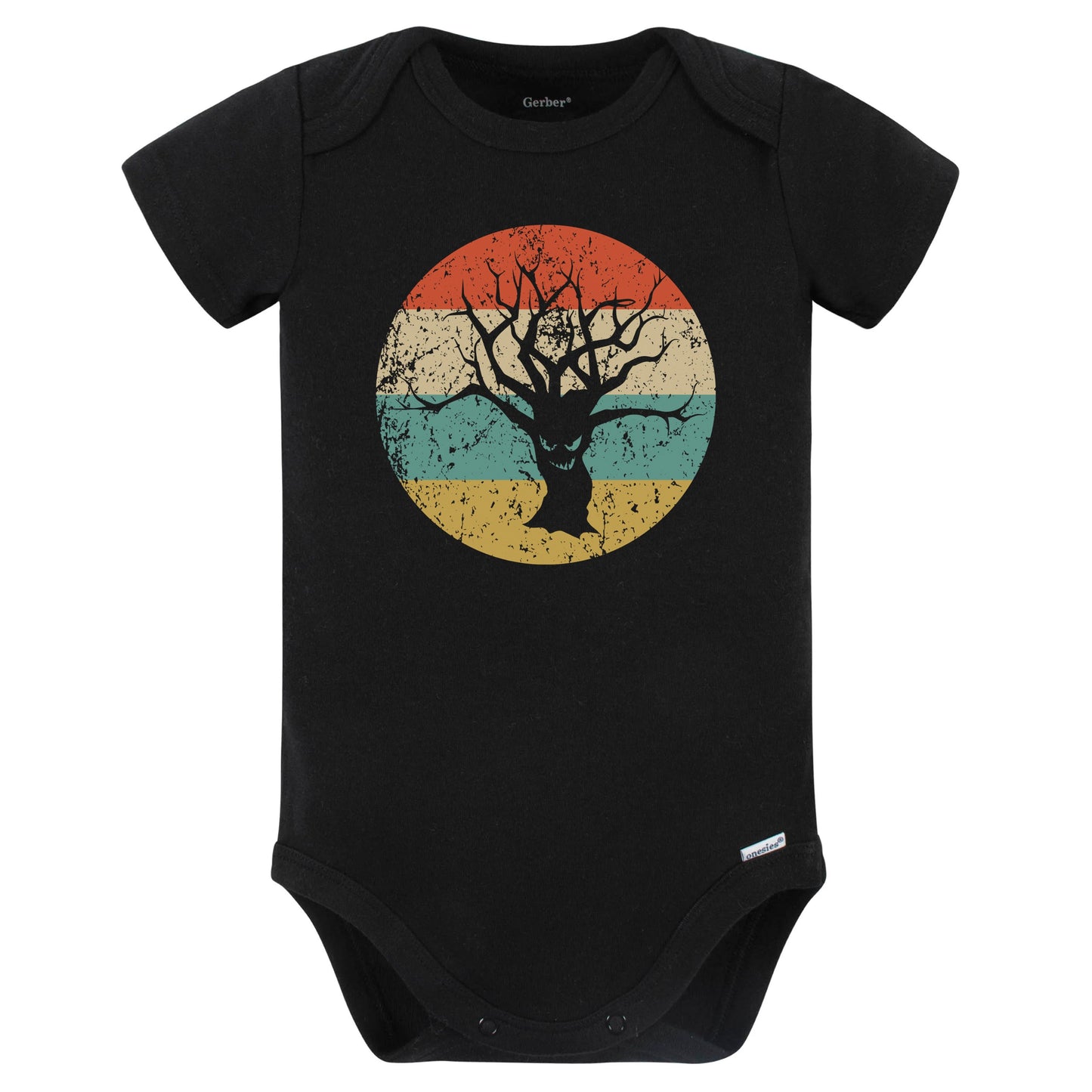 Retro Spooky Scary Haunted Tree Silhouette Creepy Halloween Baby Bodysuit (Black)