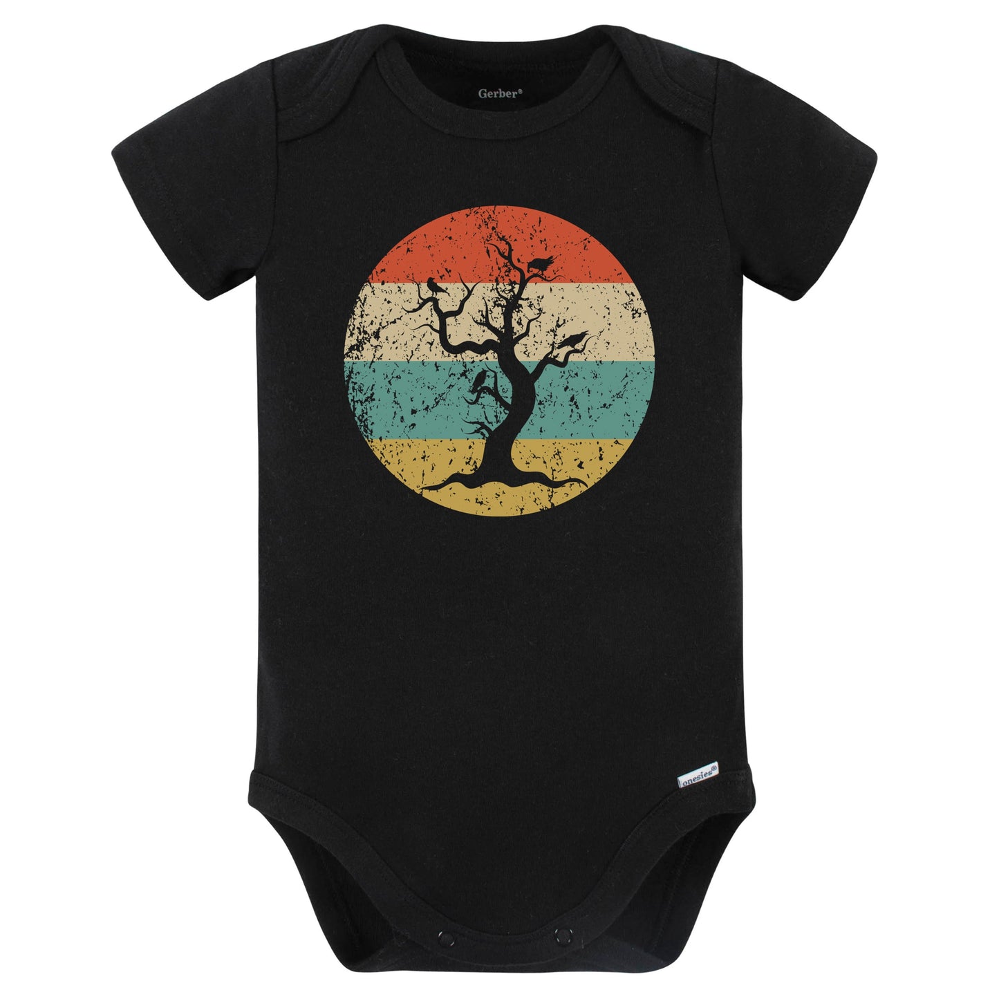 Halloween Spooky Scary Haunted Tree Silhouette Creepy Retro Baby Bodysuit (Black)
