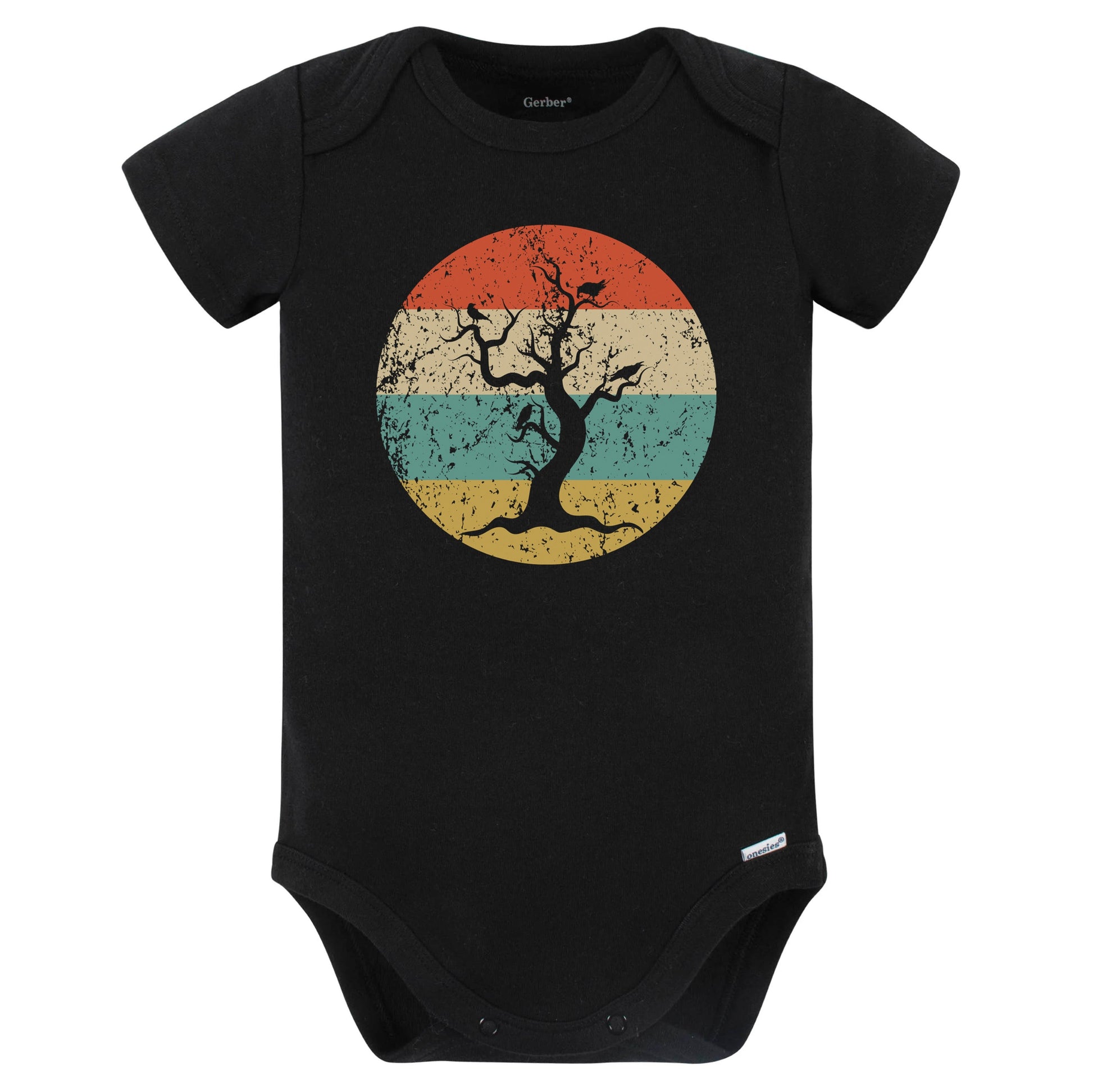 Halloween Spooky Scary Haunted Tree Silhouette Creepy Retro Baby Bodysuit (Black)