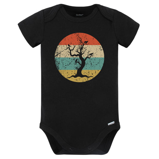 Halloween Spooky Scary Haunted Tree Silhouette Creepy Retro Baby Bodysuit (Black)