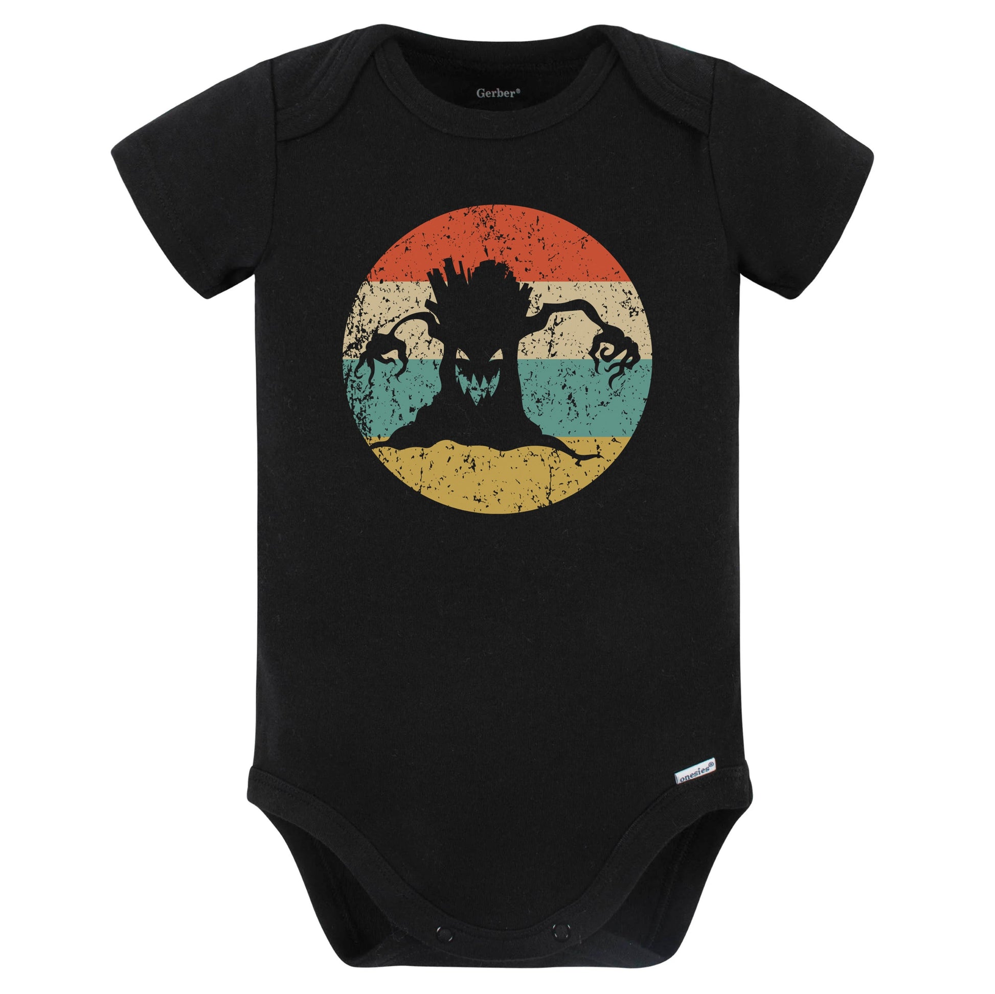 Retro Spooky Halloween Haunted Tree Silhouette Creepy Scary Baby Bodysuit (Black)