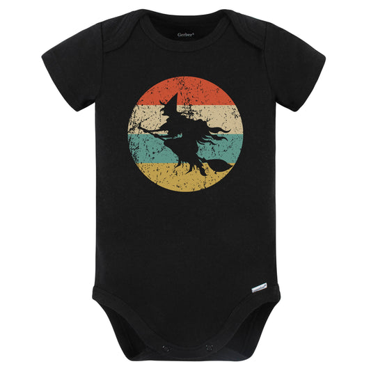 Retro Spooky Scary Flying Witch Silhouette Halloween Baby Bodysuit (Black)