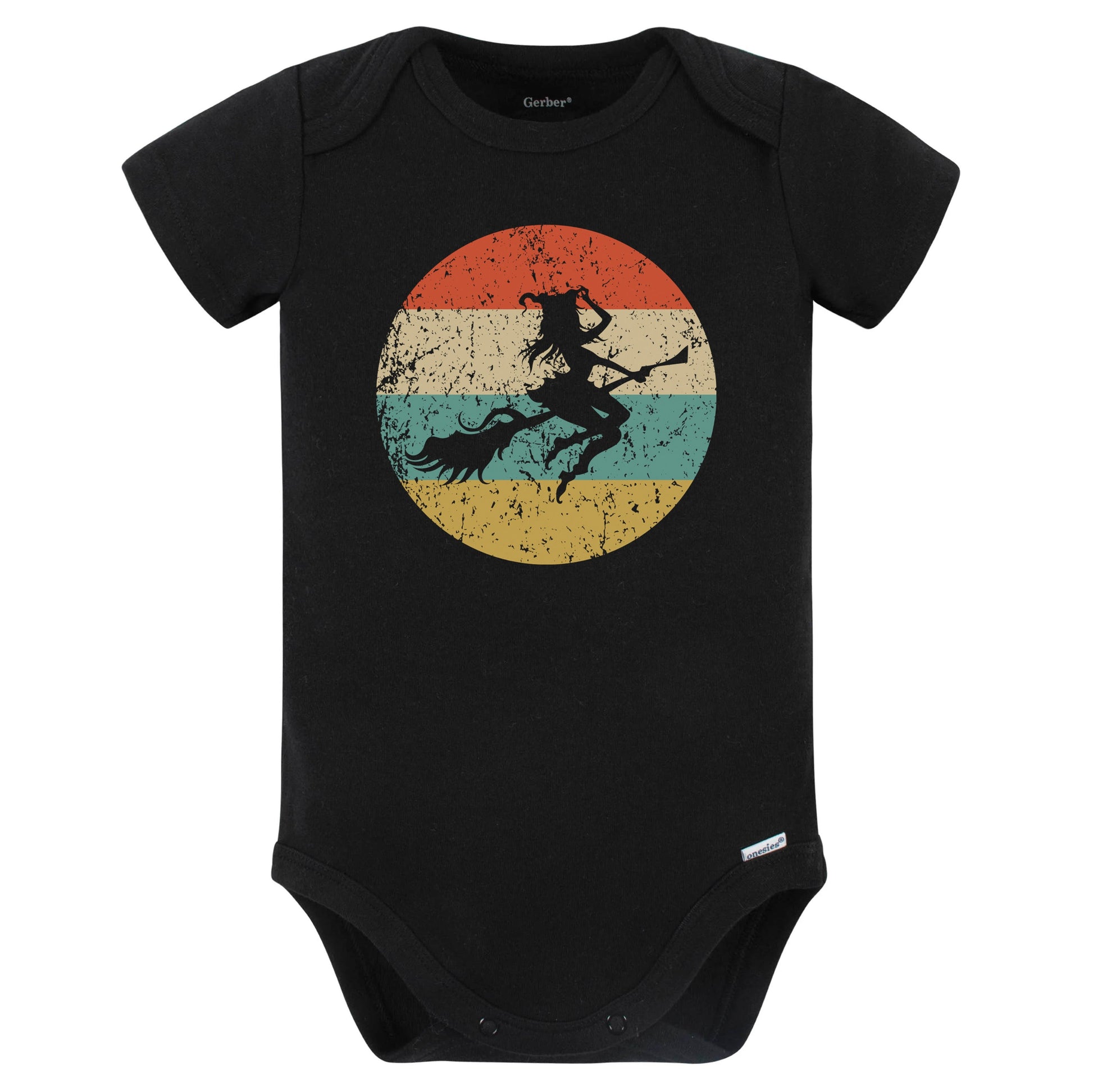 Retro Spooky Scary Witch Silhouette Creepy Halloween Baby Bodysuit (Black)