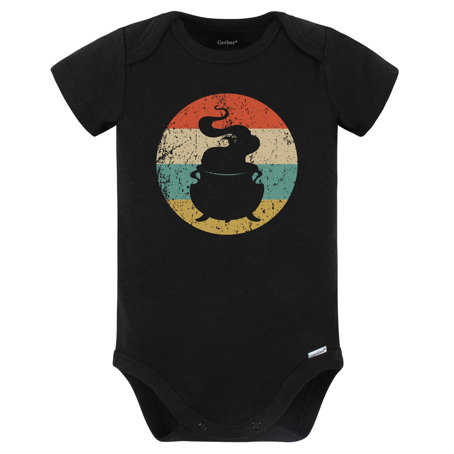 Retro Spooky Scary Witch Cauldron Silhouette Halloween Baby Bodysuit (Black)