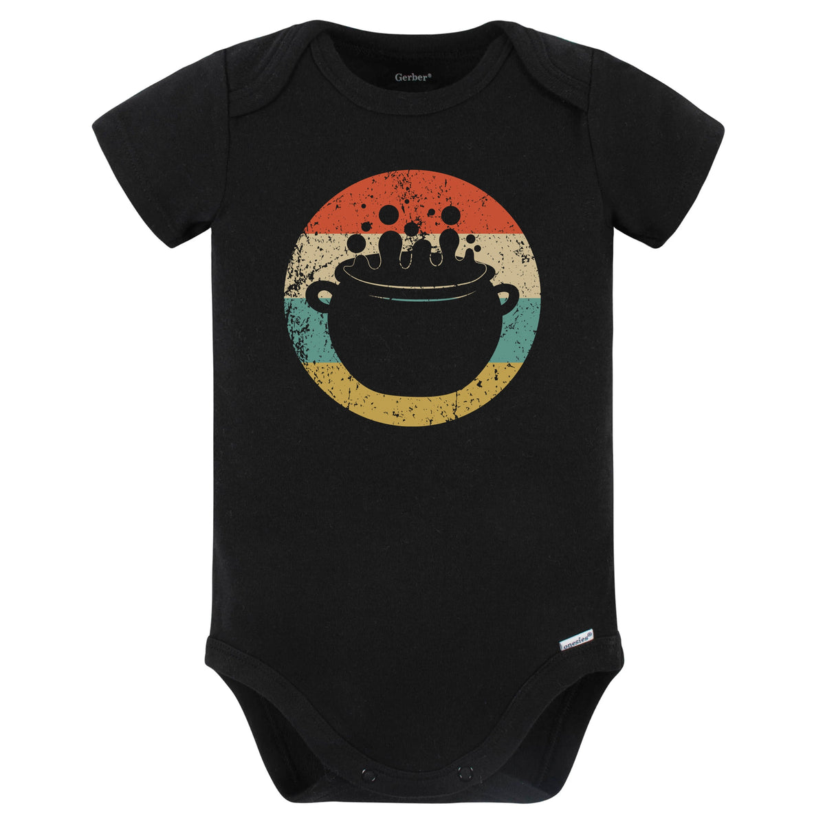 Retro Spooky Scary Witches Cauldron Silhouette Halloween Baby Bodysuit (Black)