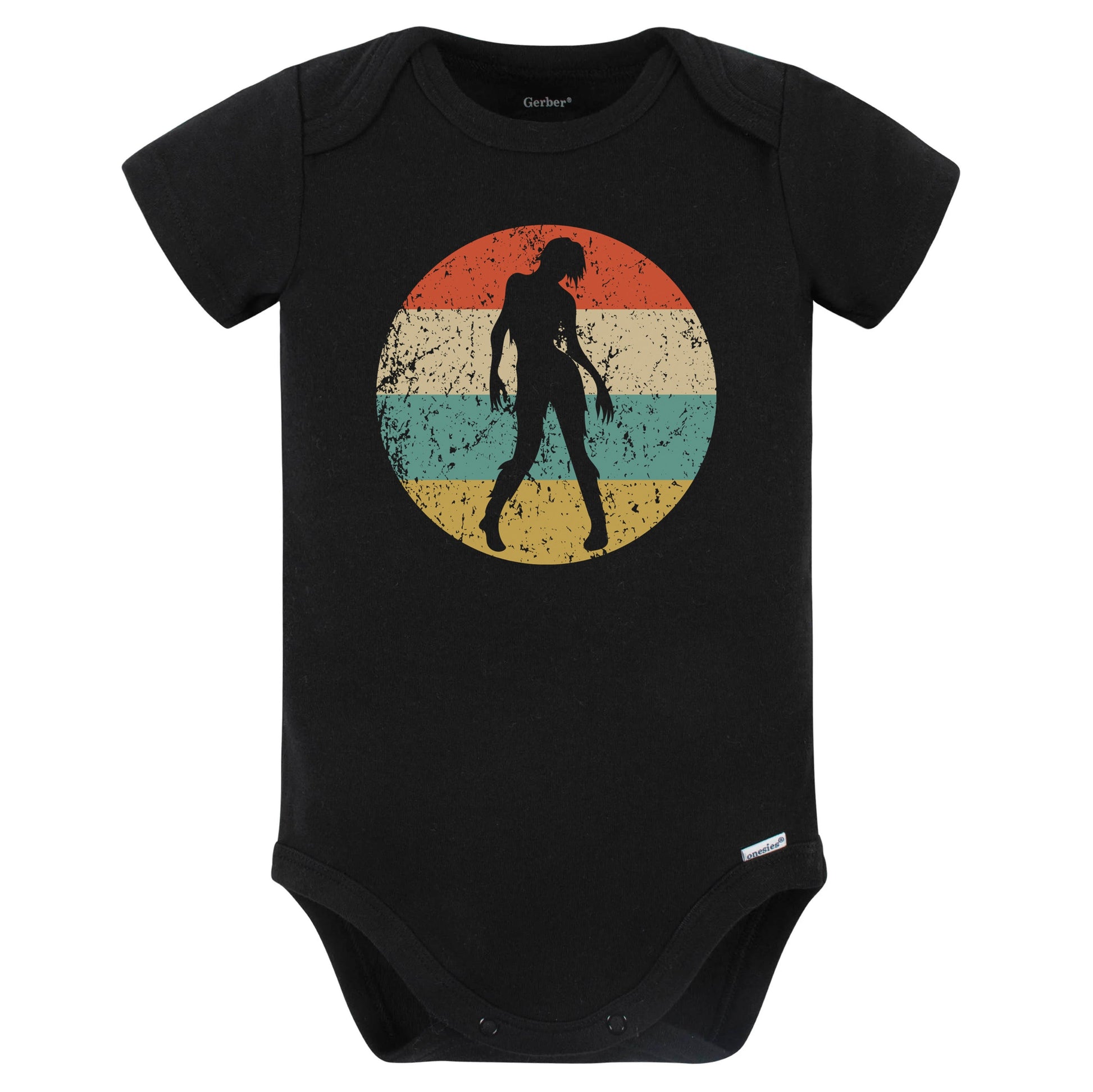 Creepy Spooky Scary Zombie Silhouette Retro Halloween Baby Bodysuit (Black)