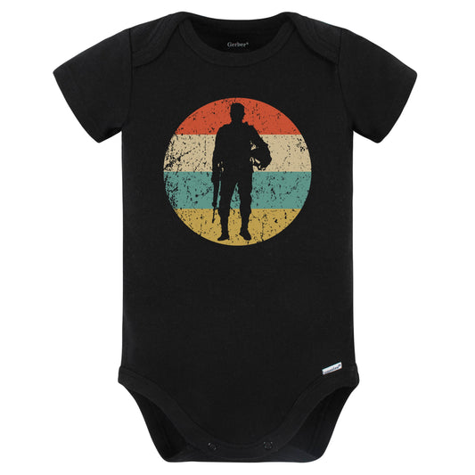 Standing Soldier Silhouette Retro Military Baby Bodysuit (Black)