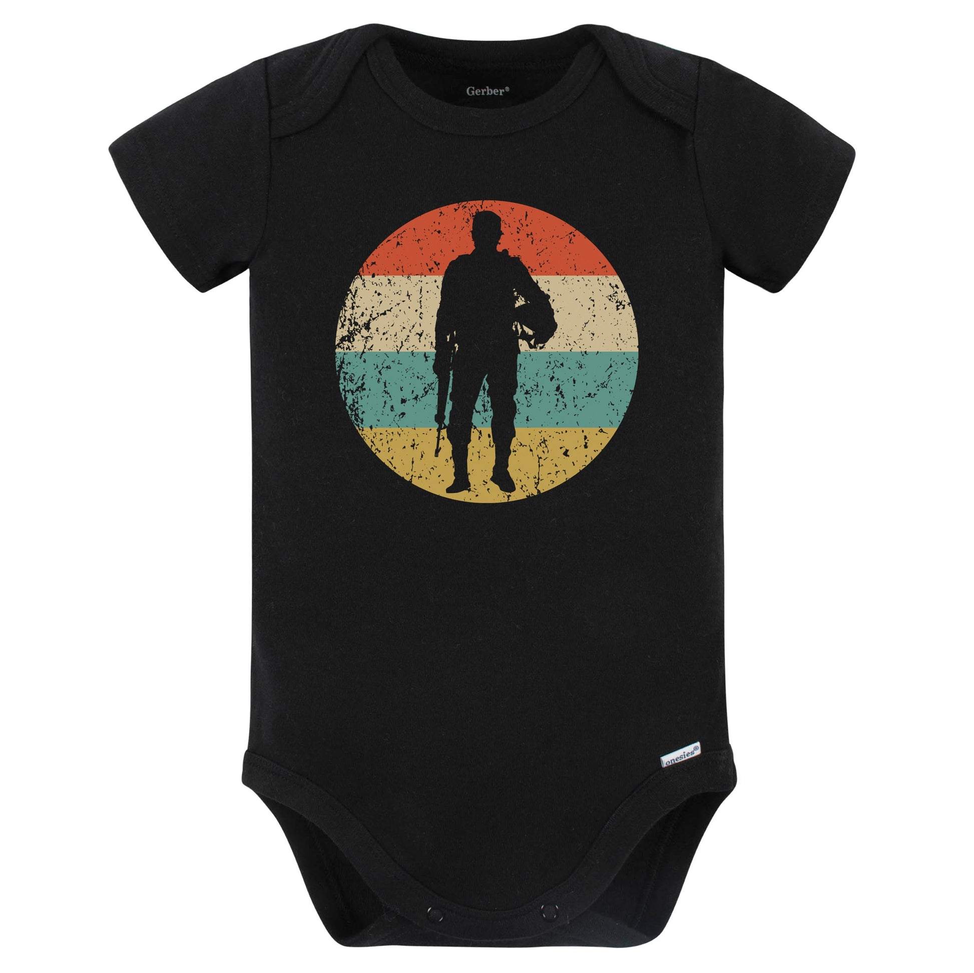 Standing Soldier Silhouette Retro Military Baby Bodysuit (Black)