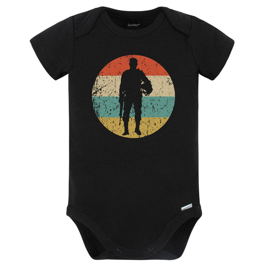 Standing Soldier Silhouette Retro Military Baby Bodysuit (Black)