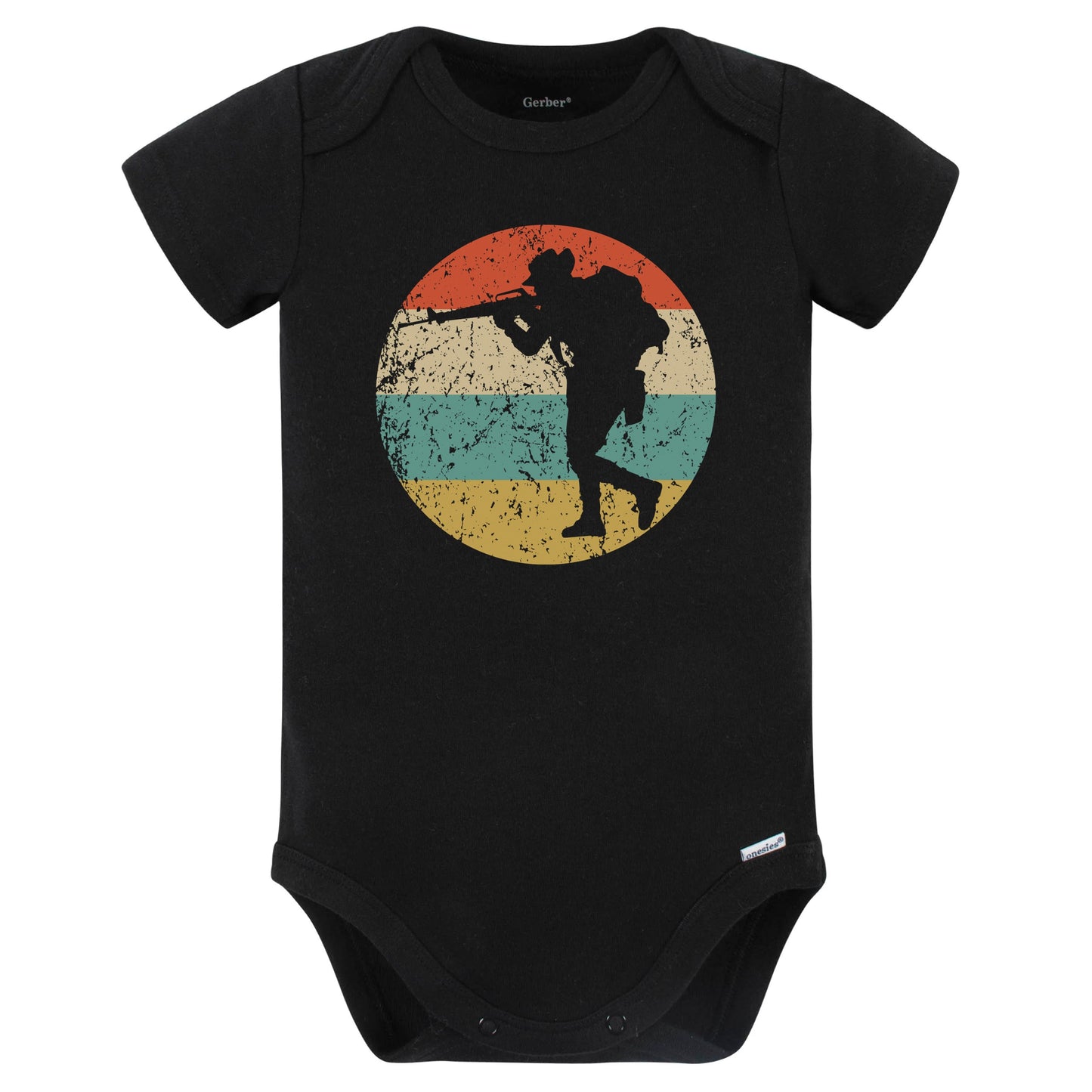 Walking Soldier Silhouette Retro Military Baby Bodysuit (Black)