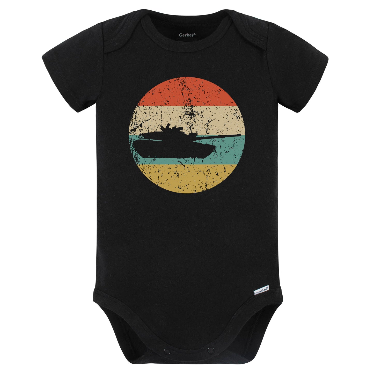 Military Tank Silhouette Retro Military Baby Bodysuit (Black)