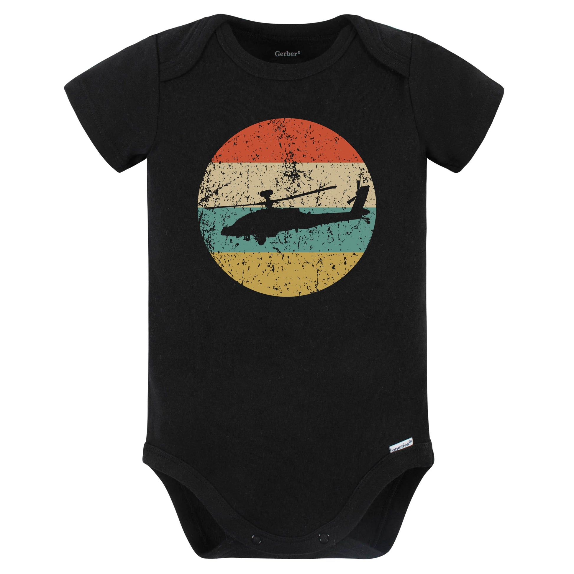 Chinook Helicopter Silhouette Retro Military Baby Bodysuit (Black)
