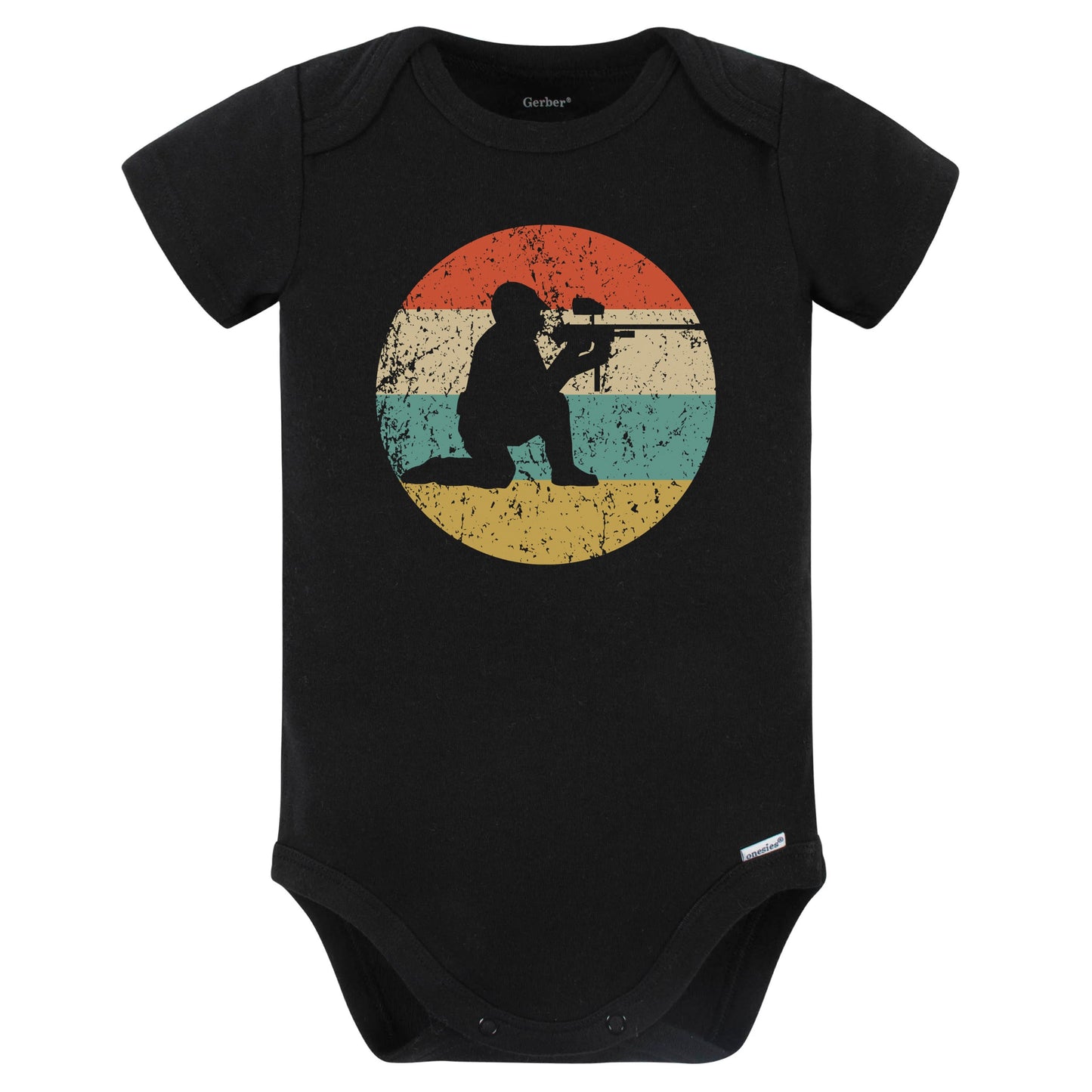 Paintball Player Silhouette Retro Sports Baby Bodysuit (Black)