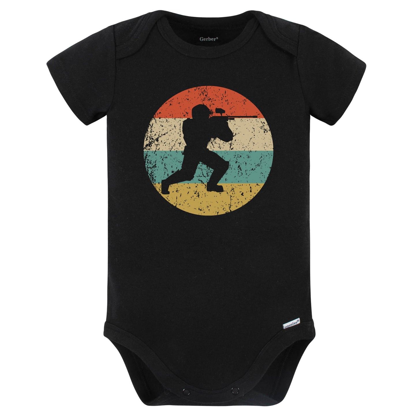 Paintball Player Silhouette Retro Sports Baby Bodysuit (Black)