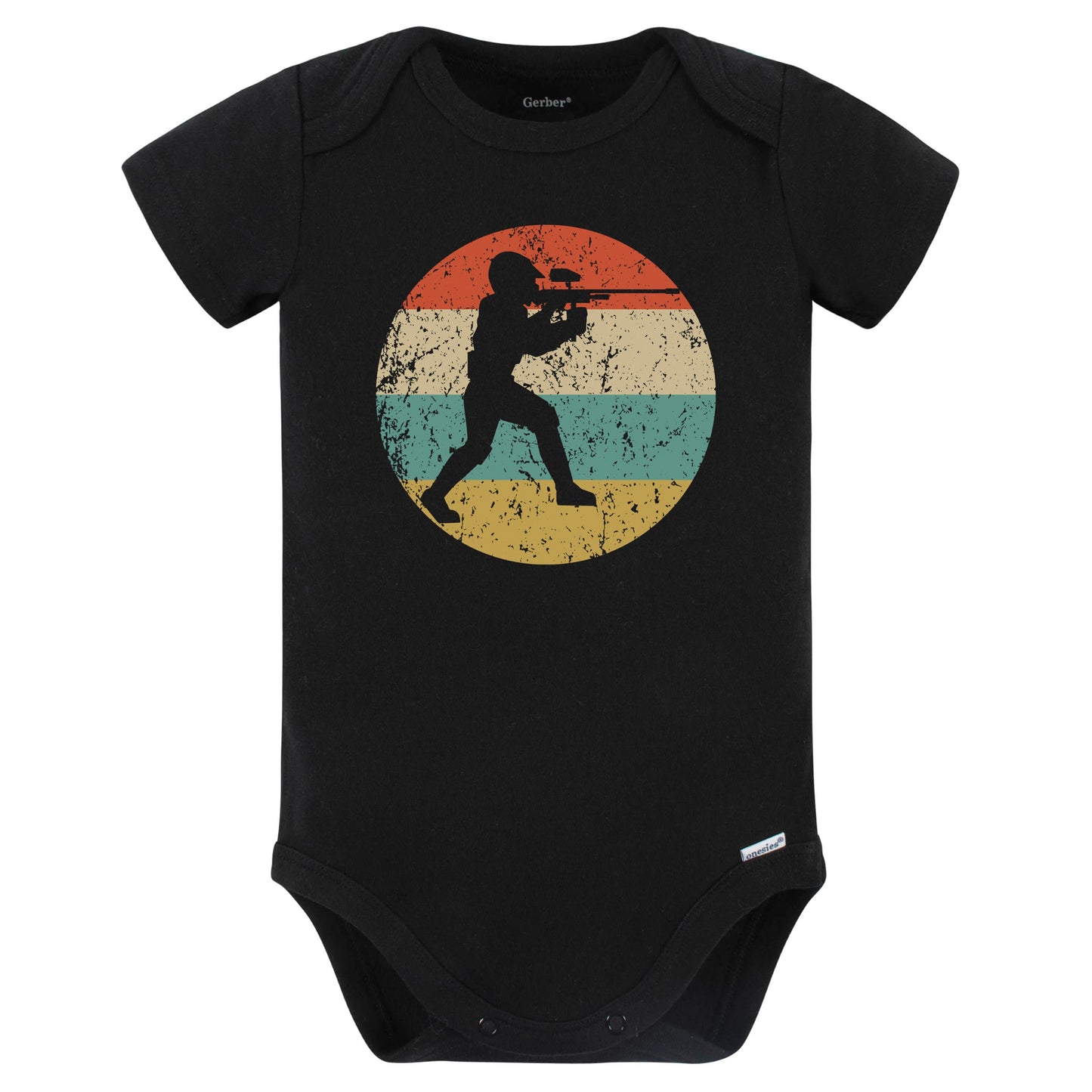 Paintball Player Silhouette Retro Sports Baby Bodysuit (Black)