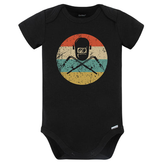 Welding Mask and Torches Silhouette Retro Welder Baby Bodysuit (Black)