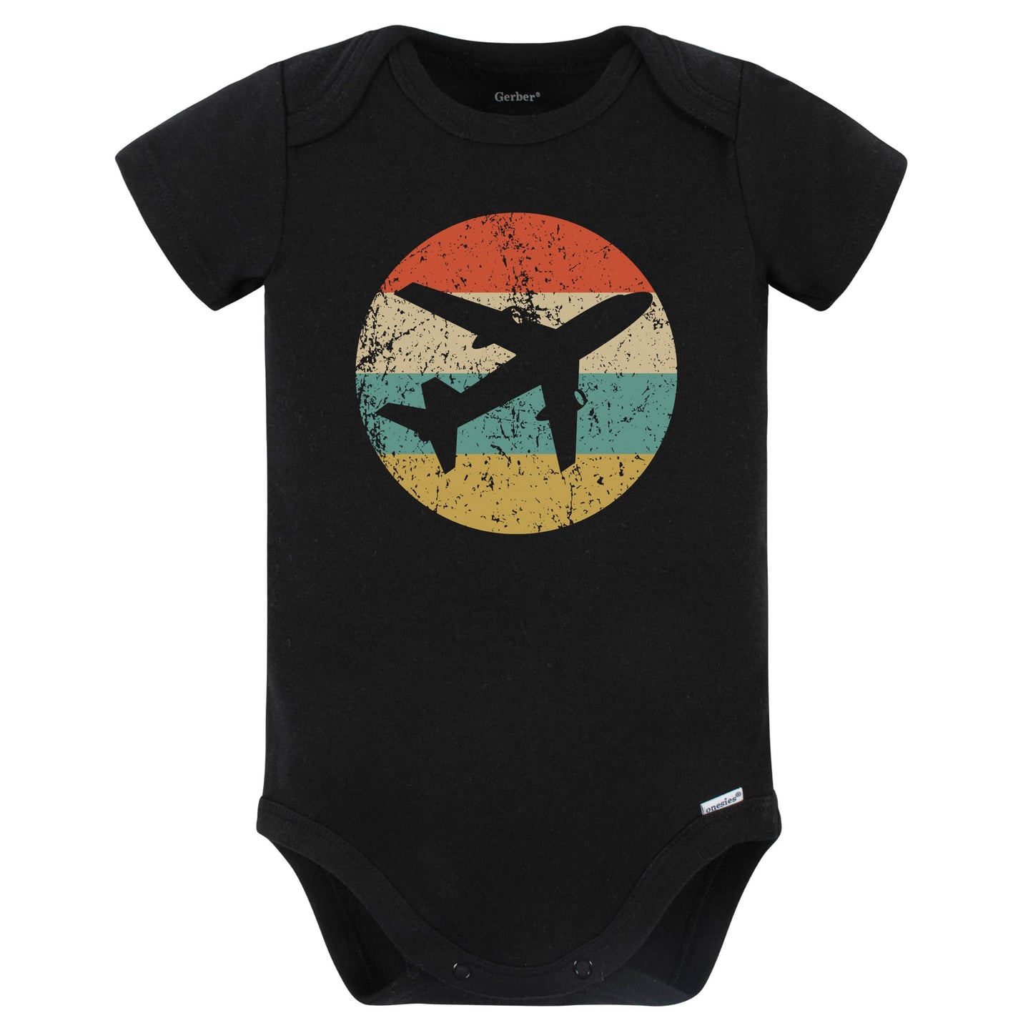 Airplane Silhouette Retro Pilot Baby Bodysuit (Black)