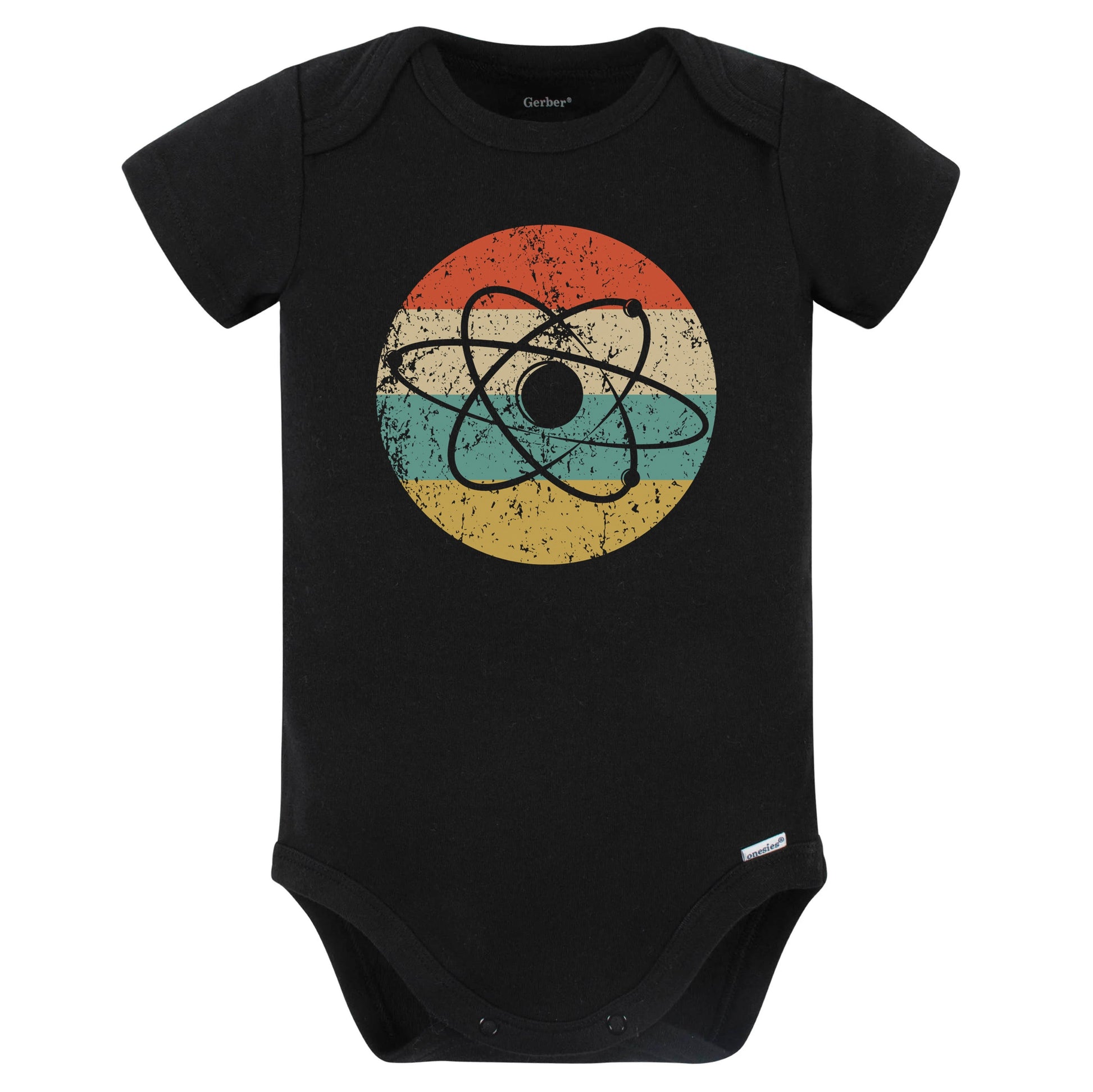 Atom Silhouette Retro Science Scientist Baby Bodysuit (Black)