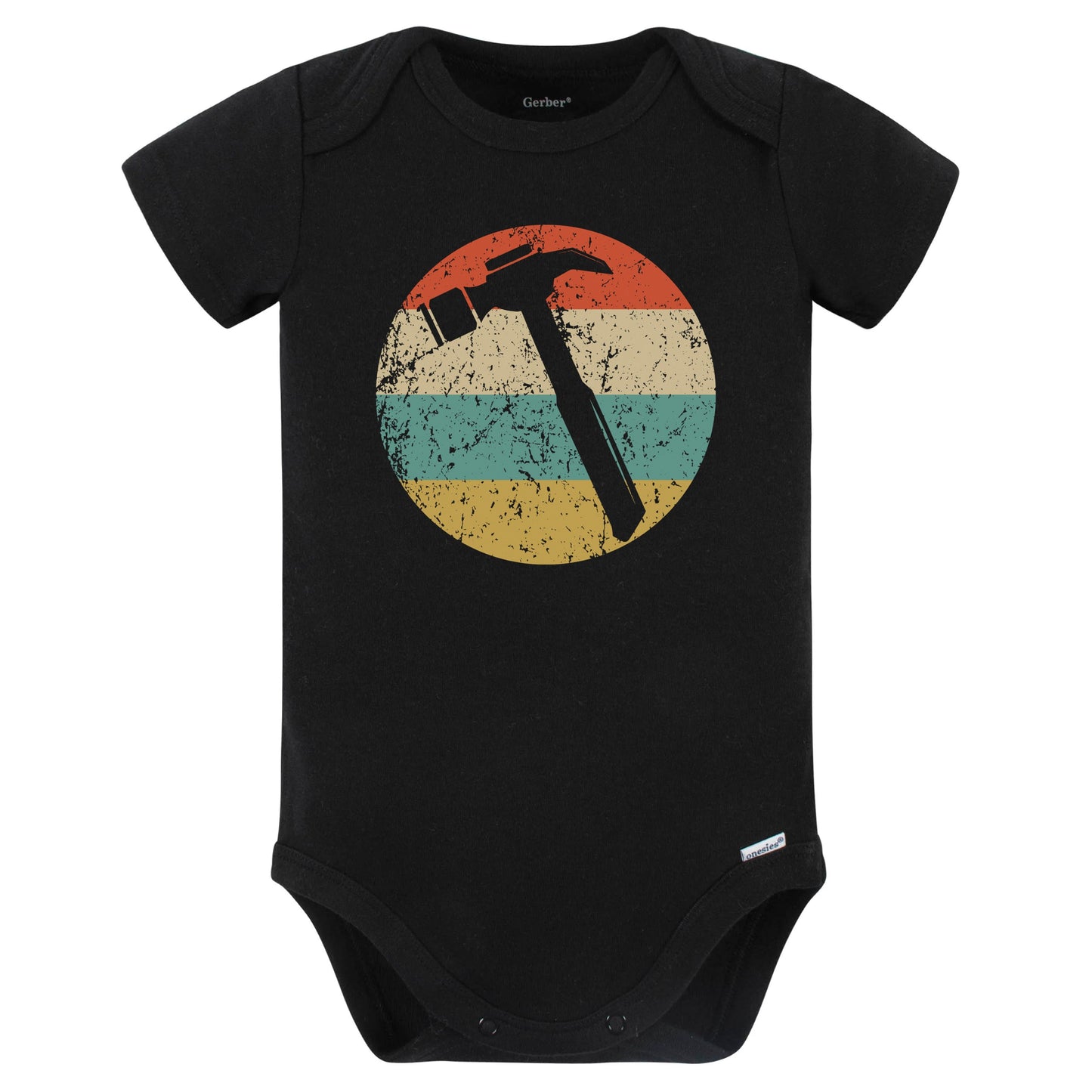 Carpentry Hammer Silhouette Retro Carpenter Baby Bodysuit (Black)