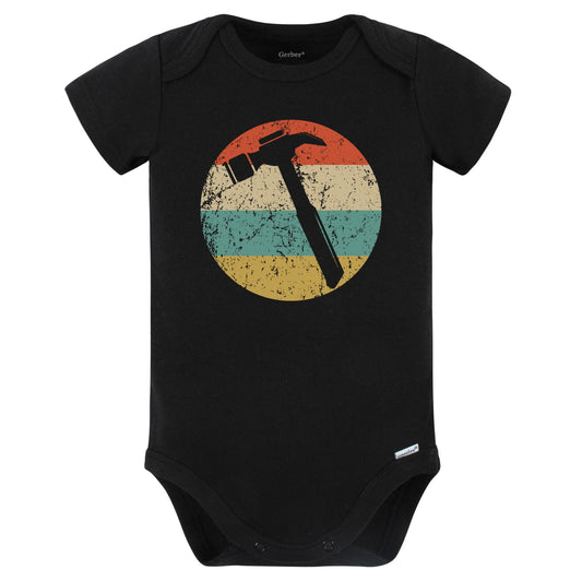 Carpentry Hammer Silhouette Retro Carpenter Baby Bodysuit (Black)