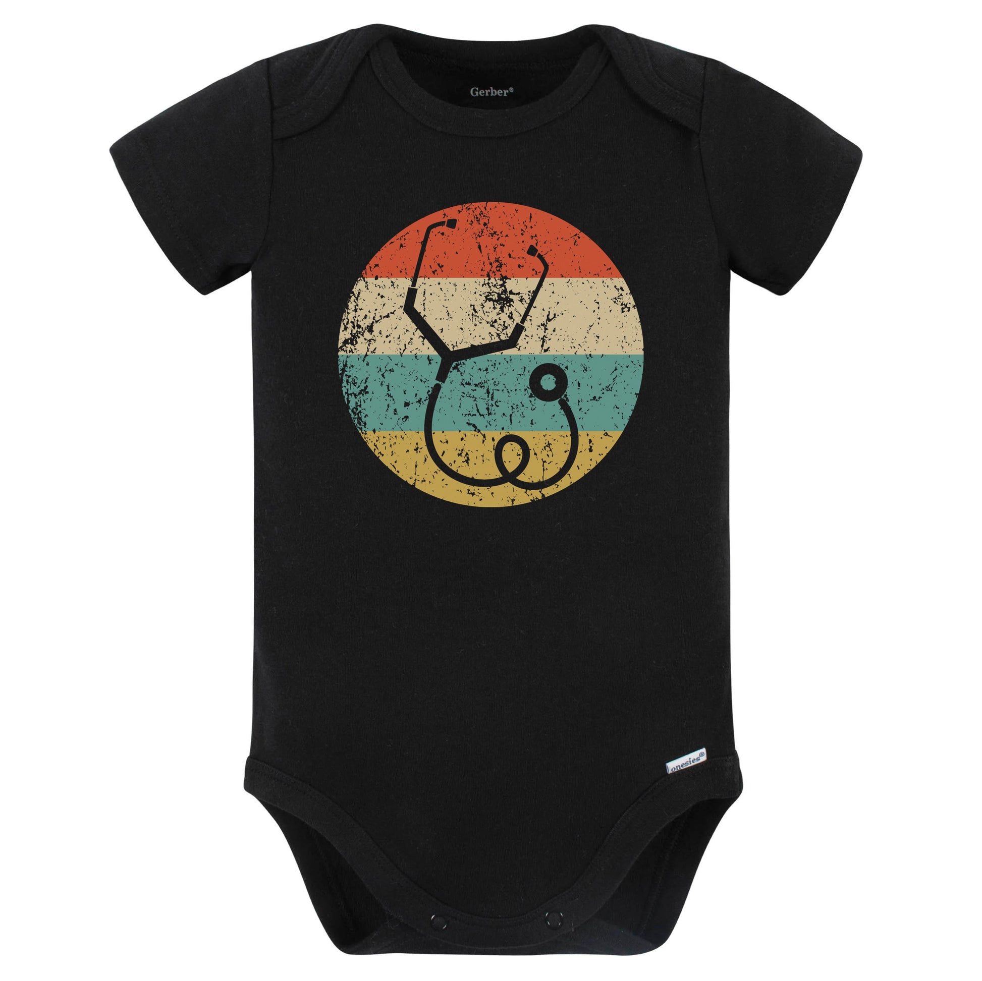 Medical Stethoscope Silhouette Retro Doctor Nurse Baby Bodysuit (Black)