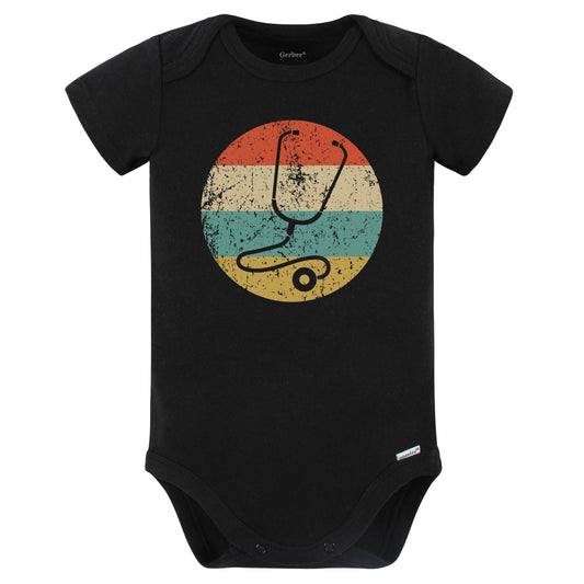 Medical Stethoscope Silhouette Retro Nurse Doctor Baby Bodysuit (Black)