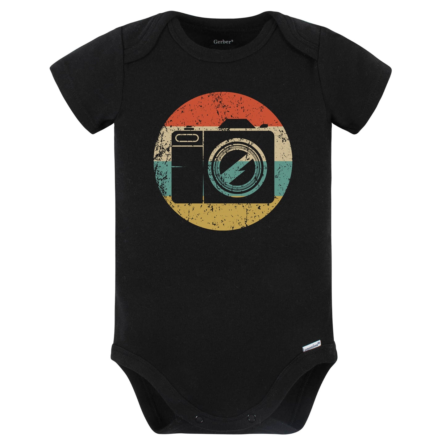 Camera Silhouette Retro Photographer Baby Bodysuit (Black)
