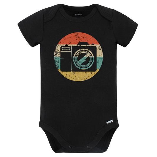 Camera Silhouette Retro Photographer Baby Bodysuit (Black)