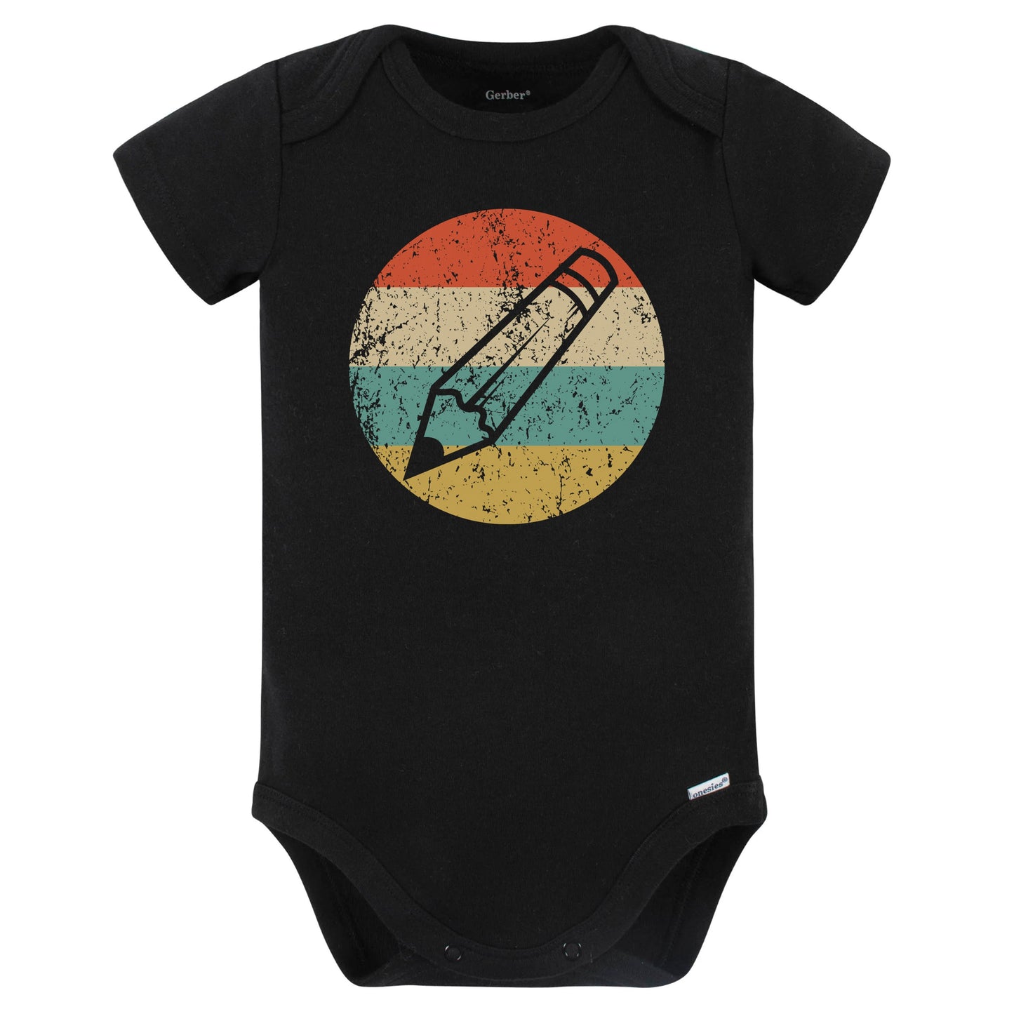 Pencil Silhouette Retro School Teacher Baby Bodysuit (Black)