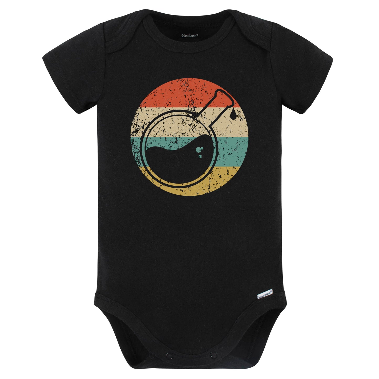 Round Science Beaker Flask Retro Science Scientist Baby Bodysuit (Black)