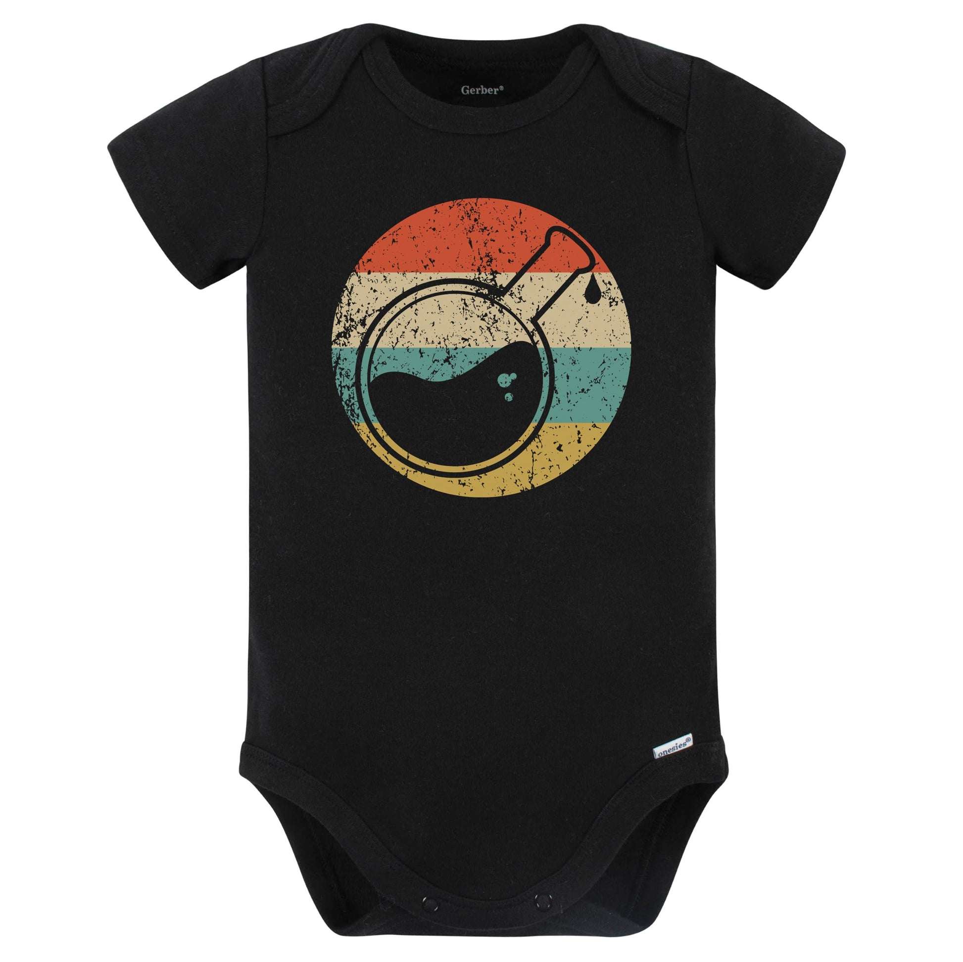 Round Science Beaker Flask Retro Science Scientist Baby Bodysuit (Black)